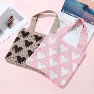 Pink & Brown Heart Crochet Tote Bags (G)